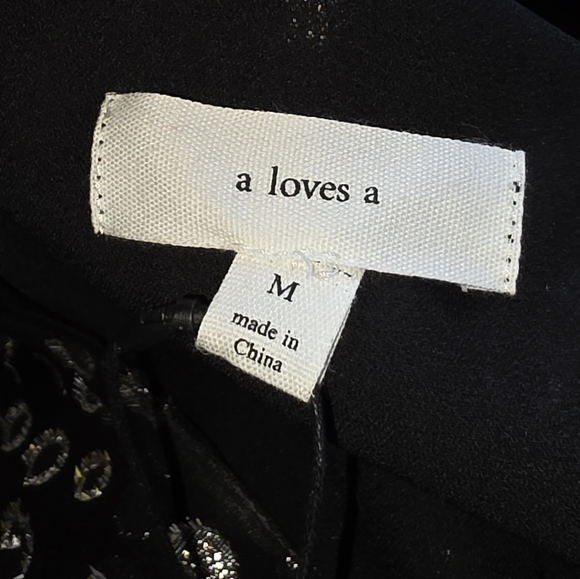 A Loves A Black Gold Metallic Dot Long Sleeve Dress | Party Mini Dress SZ M - Picture 11 of 14